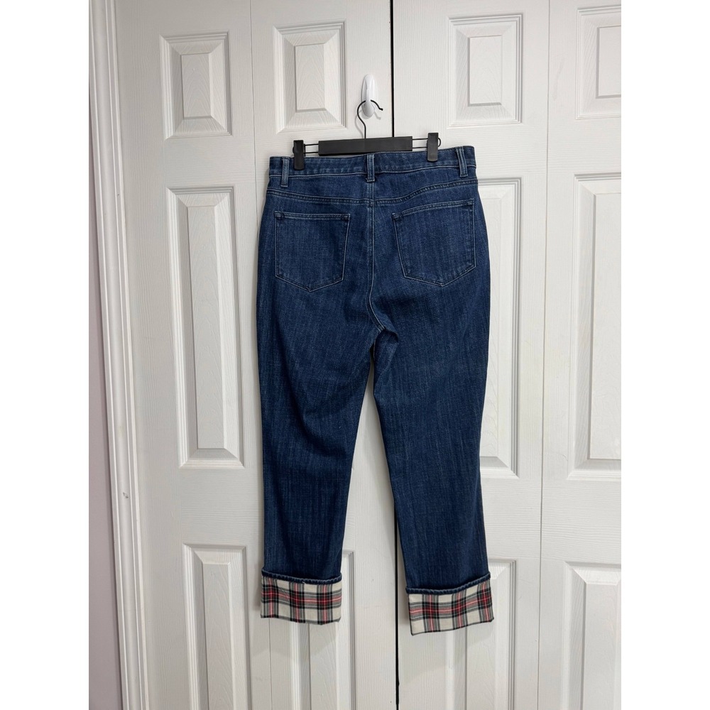 Talbots Straight Leg Plaid Cuff Jeans Women's 10 Blue Denim Wash Zip Fly Stretch - Picture 4 of 8